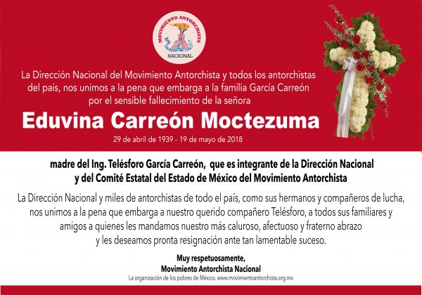 Esquela: Eduvina Carreón Moctezuma 