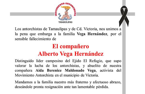Esquela: Alberto Vega Hernández 